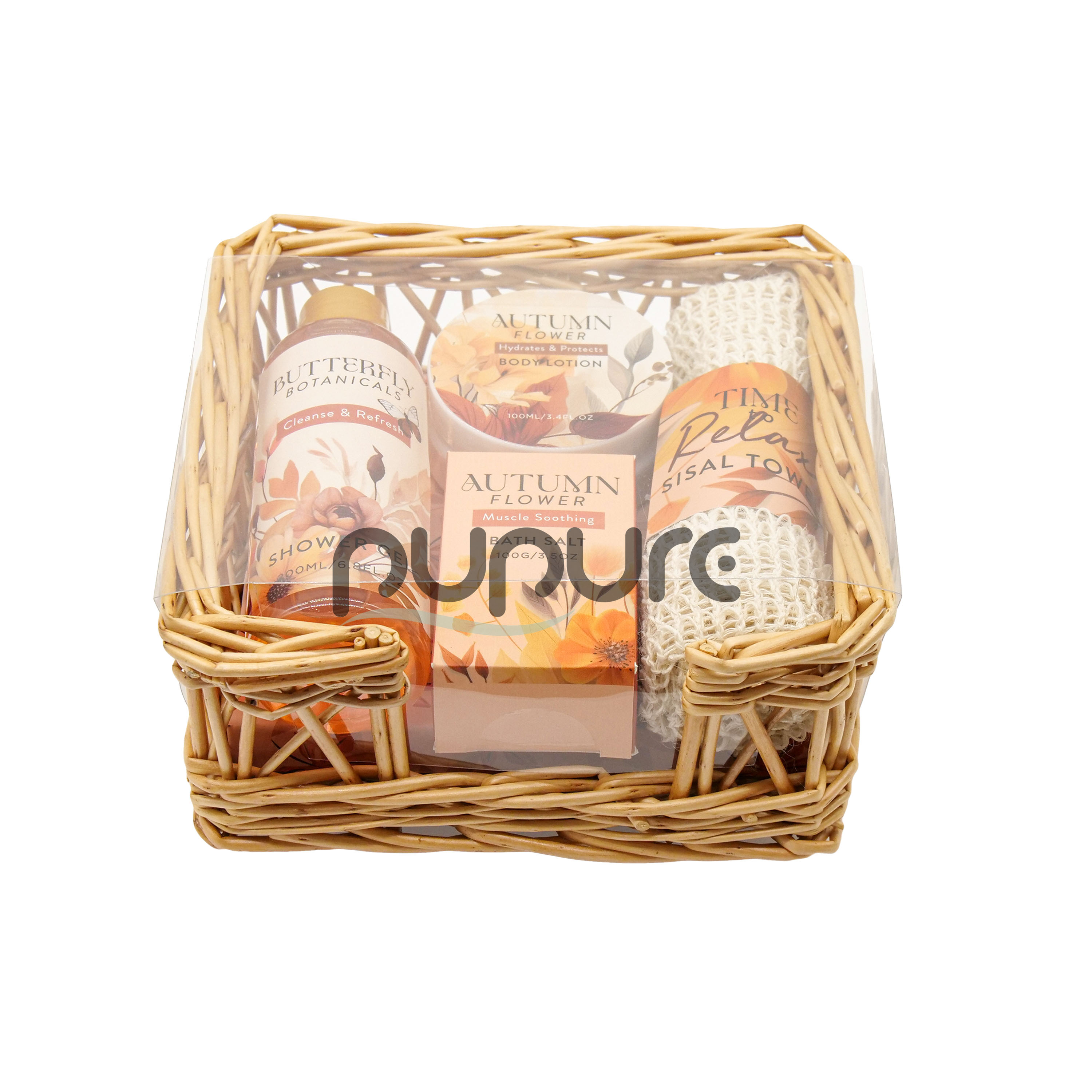 Square Willow Basket Bath Set With Sisal Towel SPA Kit