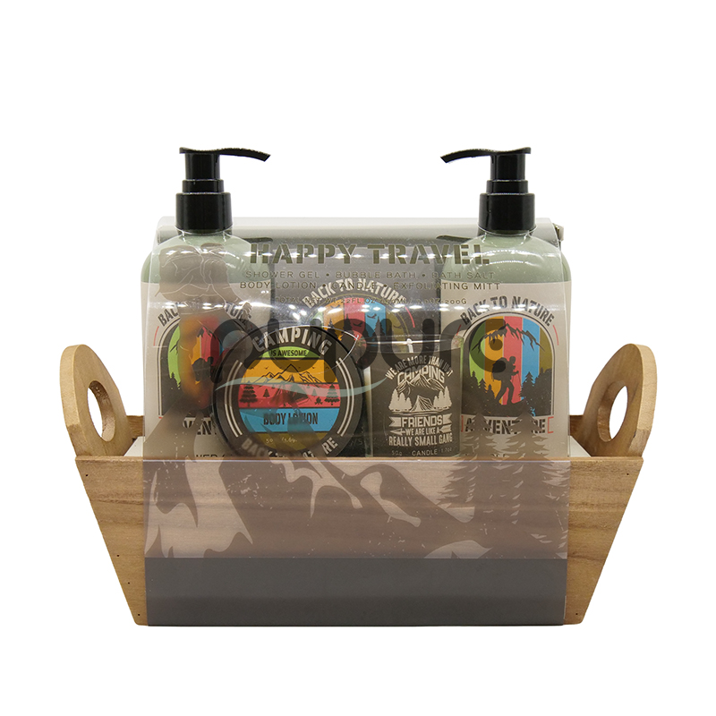 Happy Travel-adventure Family SPA Bath Set 6-piece Wooden Basket Shape