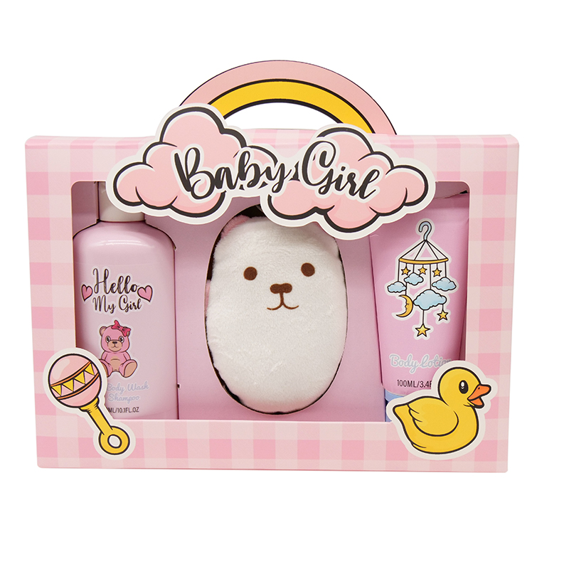 Baby Bath Gift Set 3PCS with Bear Doll Girl Body Wash Shampoo