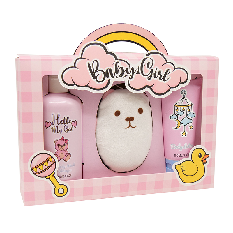 Baby Bath Gift Set 3PCS with Bear Doll Girl Body Wash Shampoo