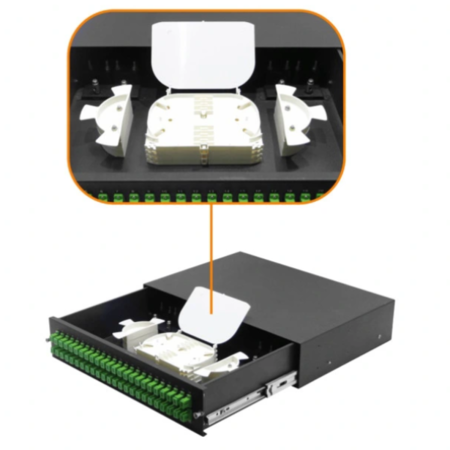 Rack Mount Sliding Fiber 2u Patch Panel Suitable for 19′or 23′standard Optic Distribution Cabinets