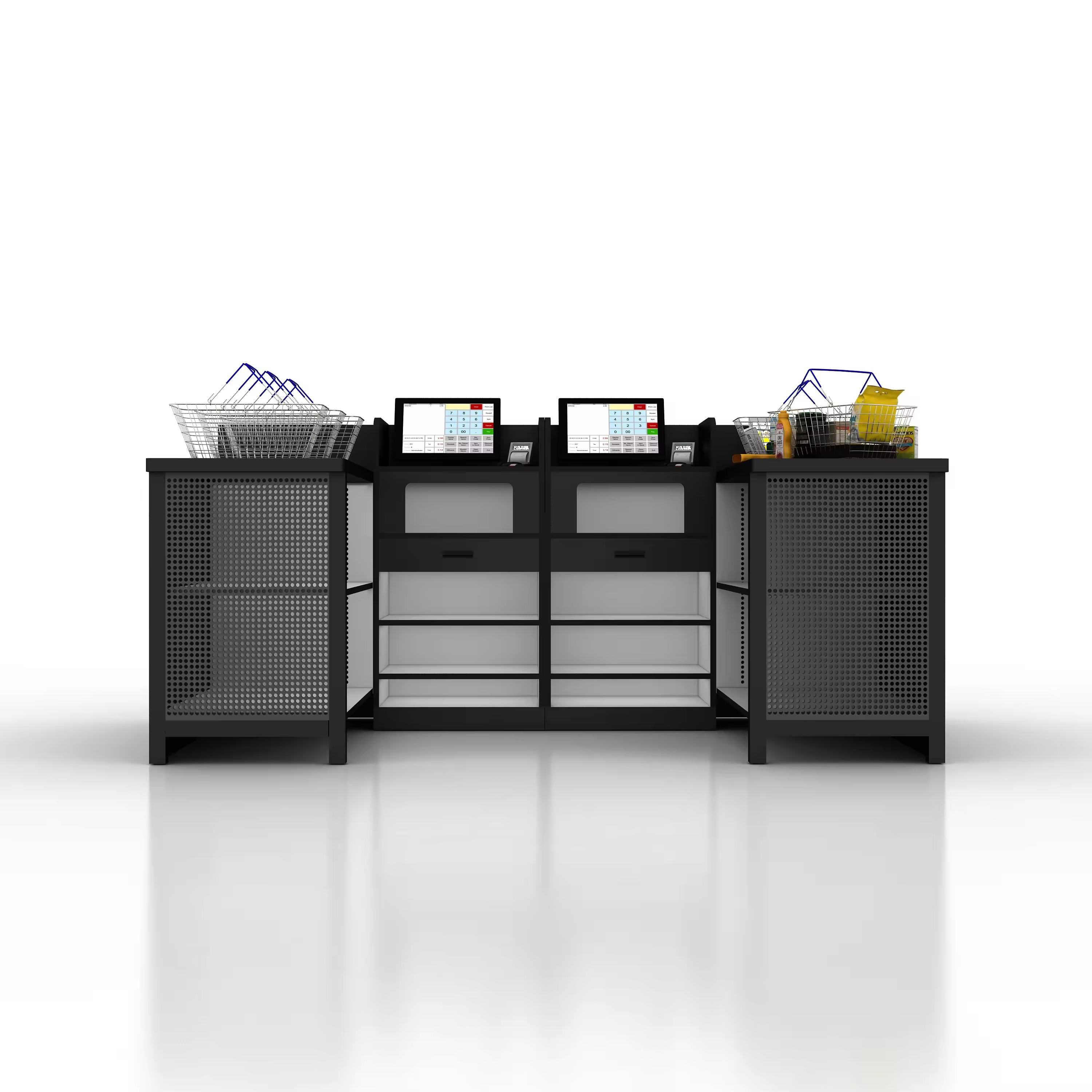 Mostrador de caja en forma de L para tienda minorista de comestibles
