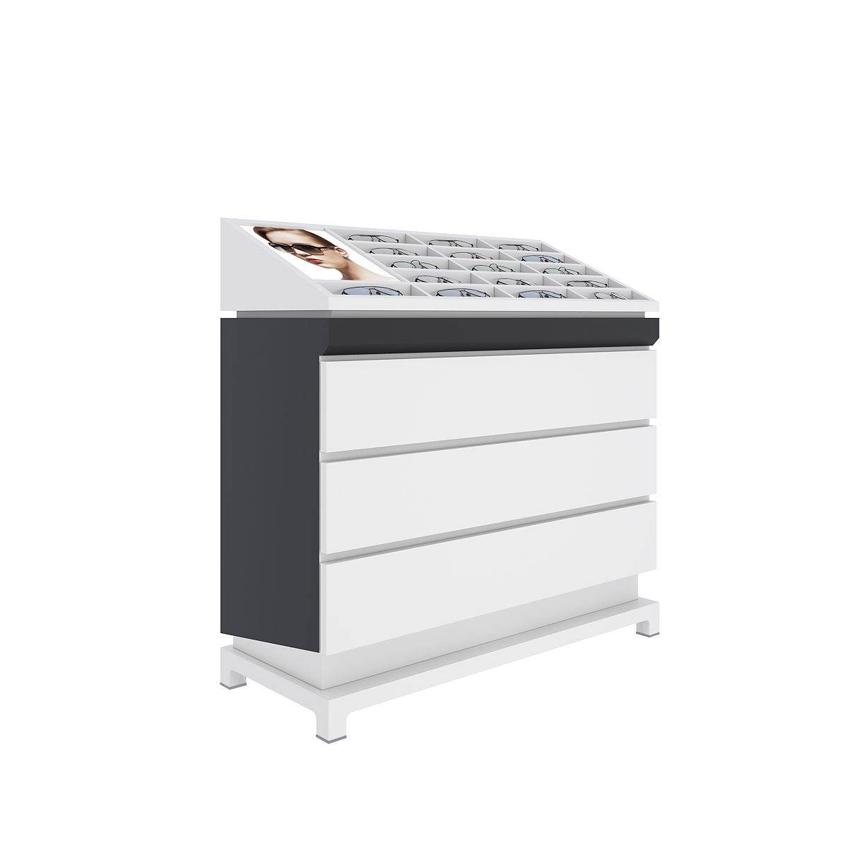 Detaljhandelsutstilling for optikerbutikk eller solbrillesamling