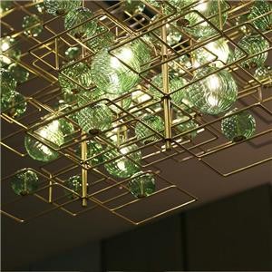 Large Hotel Artistic Lobby Combined Green Glass Ball Lamp Chandelier