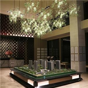 Large Hotel Artistic Lobby Combined Green Glass Ball Lamp Chandelier