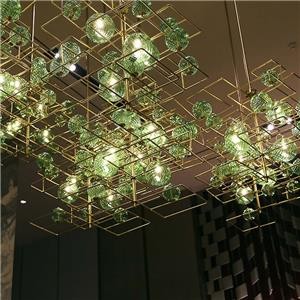 Large Hotel Artistic Lobby Combined Green Glass Ball Lamp Chandelier