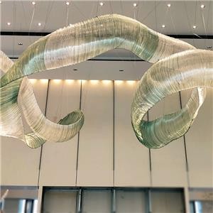 Green Gradient Large Glass Ribbon Custom Chandelier