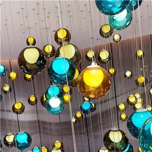 Colorful Murano Large Glass Ball Vertical Hanging Wire Custom Chandelier