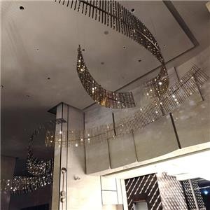 Creative Large Hanging Stainless Steel Installation Art With Lights Inside