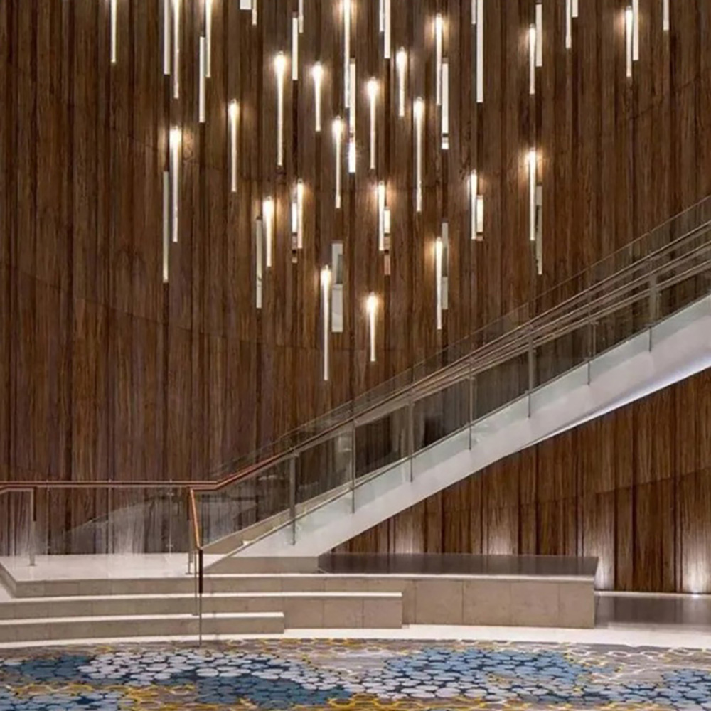 Indoor Pentant Glass Pipe LED Staircase Modern Chandelier for High Ceilings