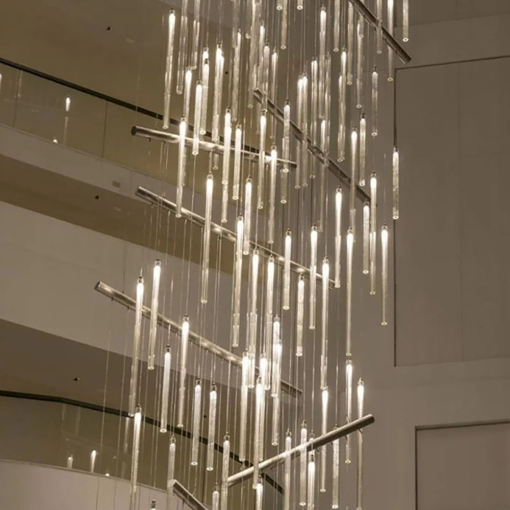 Indoor Pentant Glass Pipe LED Staircase Modern Chandelier for High Ceilings