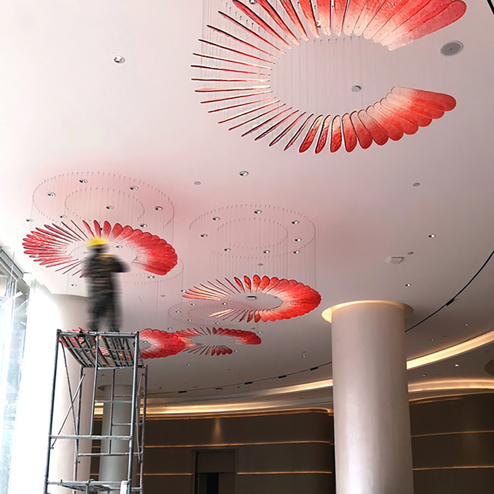 Modern Style Flower Murano Glass New Design Hanging Chandelier Red