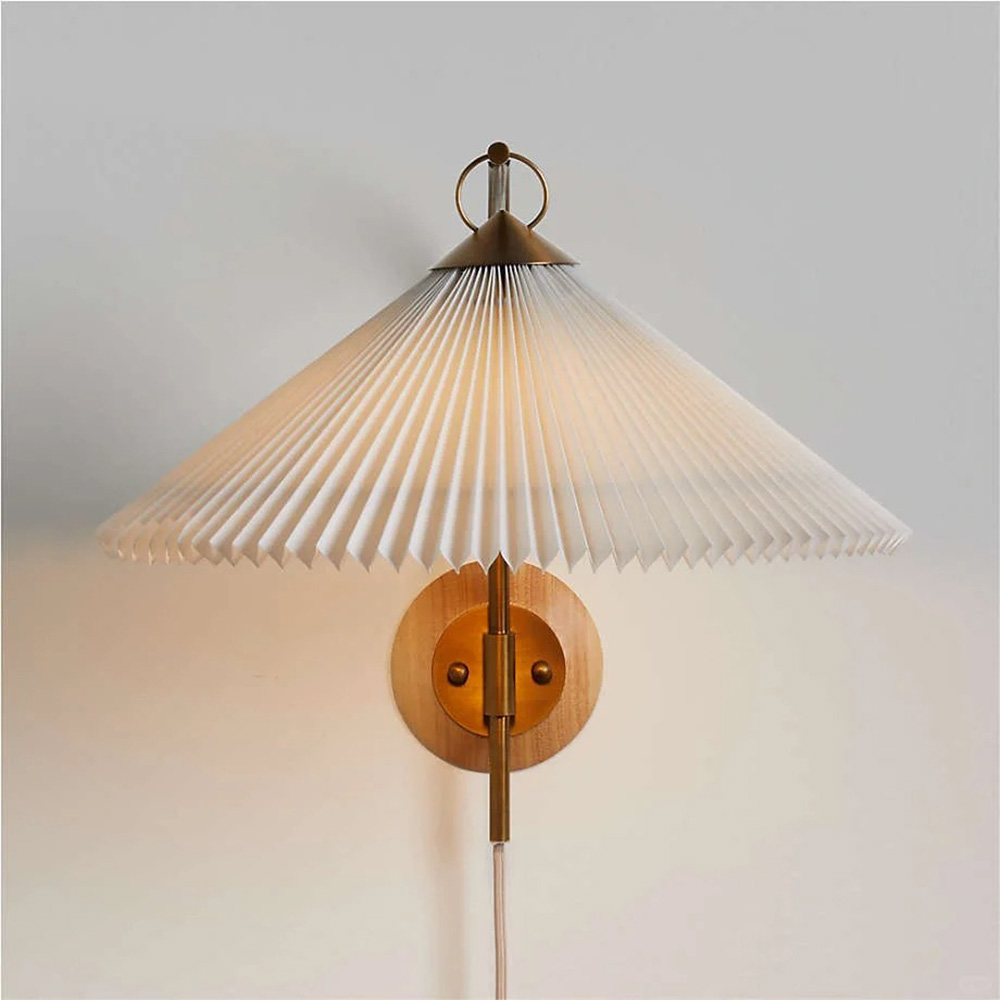 Retro Nordic pleated lampshade wall lamp hotel bedroom wall lamp
