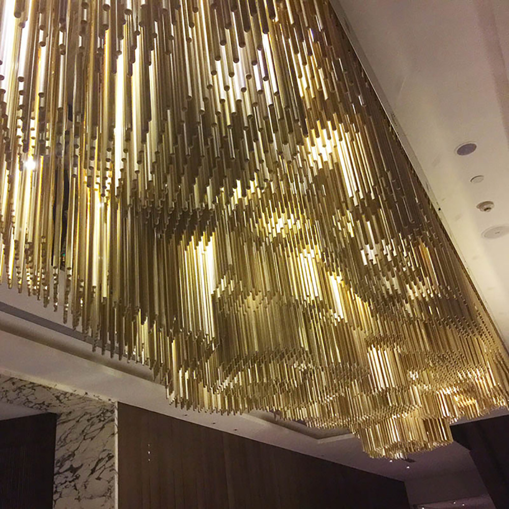 Large modern style hotel restaurant stainless steel glass custom chandelier