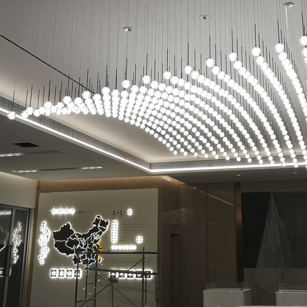 Large hotel lobby white glass crystal custom spherical chandelier