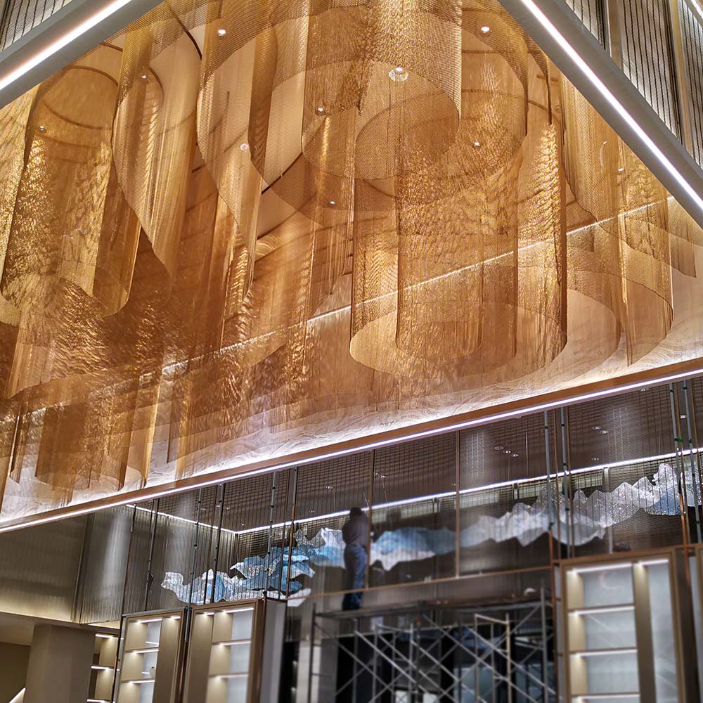High-end custom stainless steel mesh chandelier hotel villa large project chandelier
