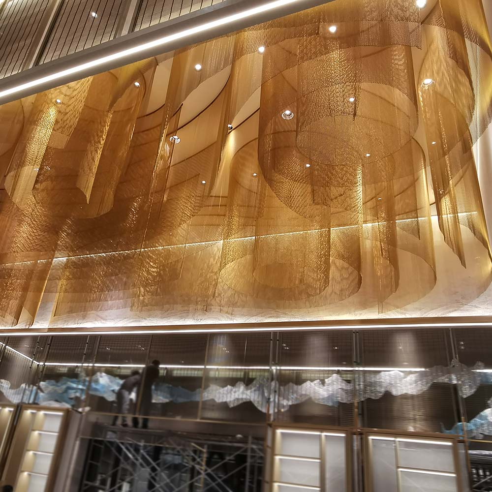 High-end custom stainless steel mesh chandelier hotel villa large project chandelier
