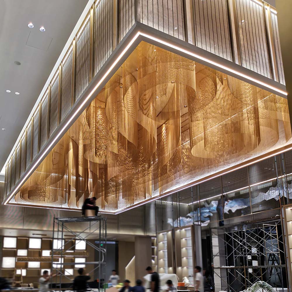 High-end custom stainless steel mesh chandelier hotel villa large project chandelier