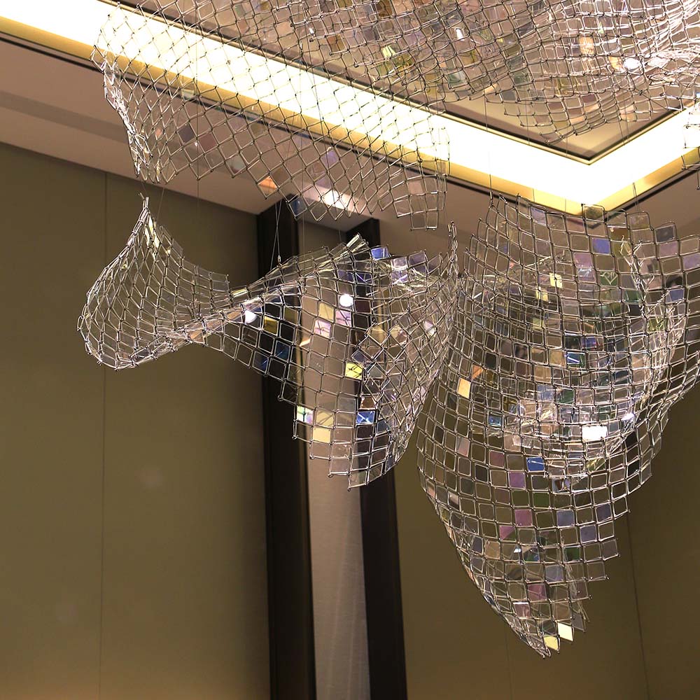 Customized luxury colorful acrylic ribbon chandelier for hotel lobby