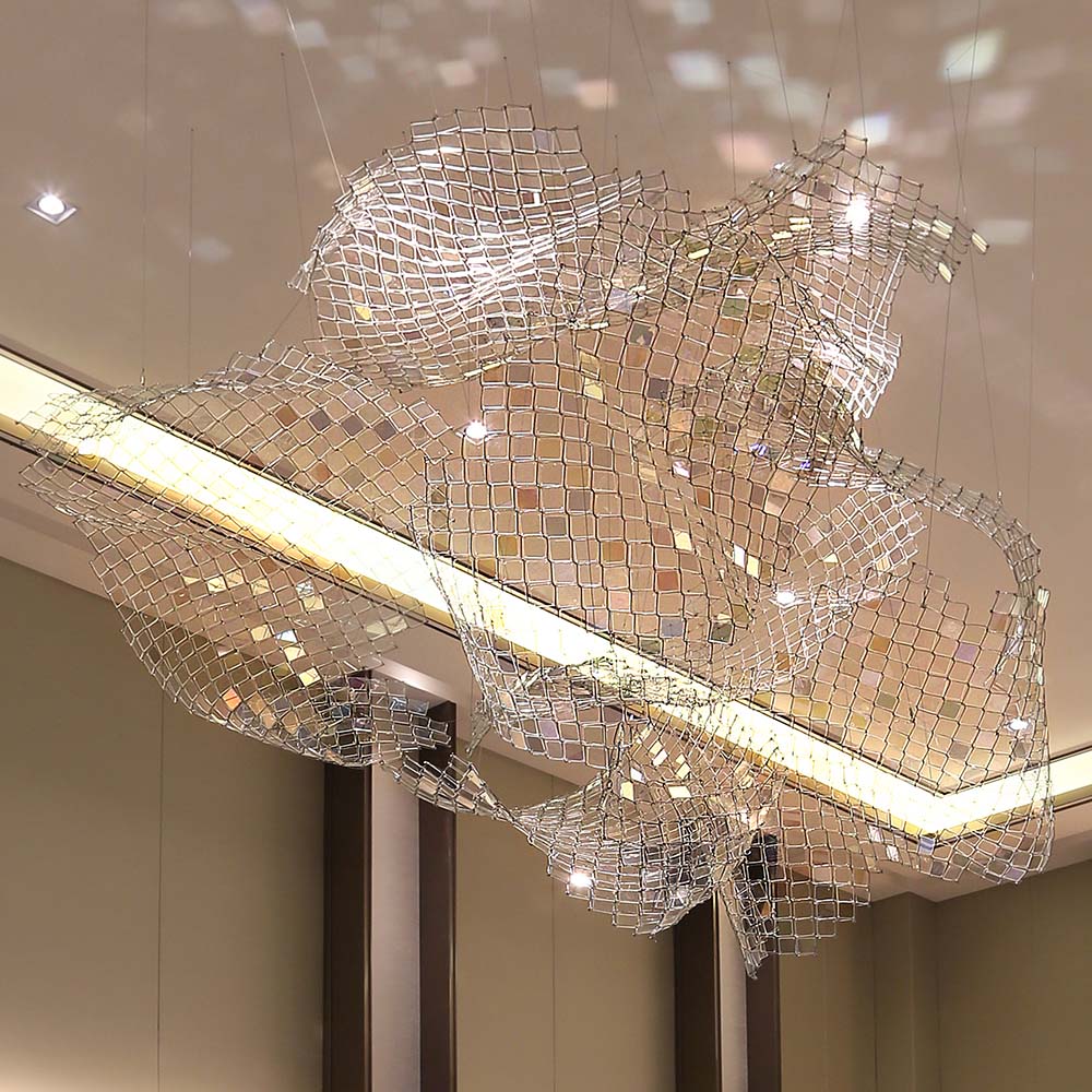 Customized luxury colorful acrylic ribbon chandelier for hotel lobby
