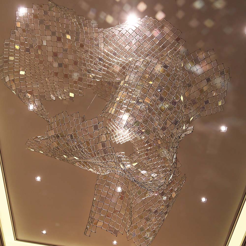 Customized luxury colorful acrylic ribbon chandelier for hotel lobby