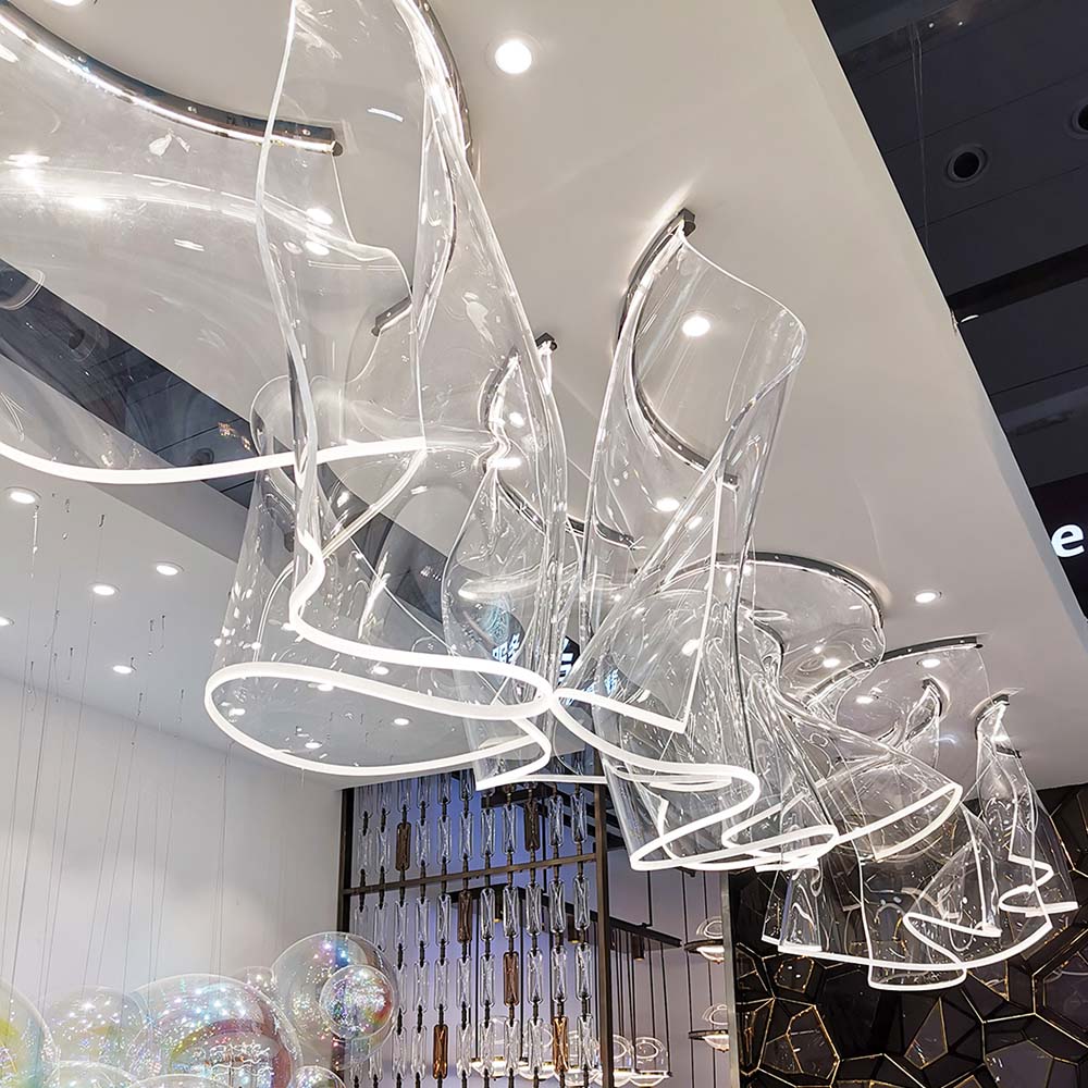 Customized large transparent acrylic art design restaurant chandelier
