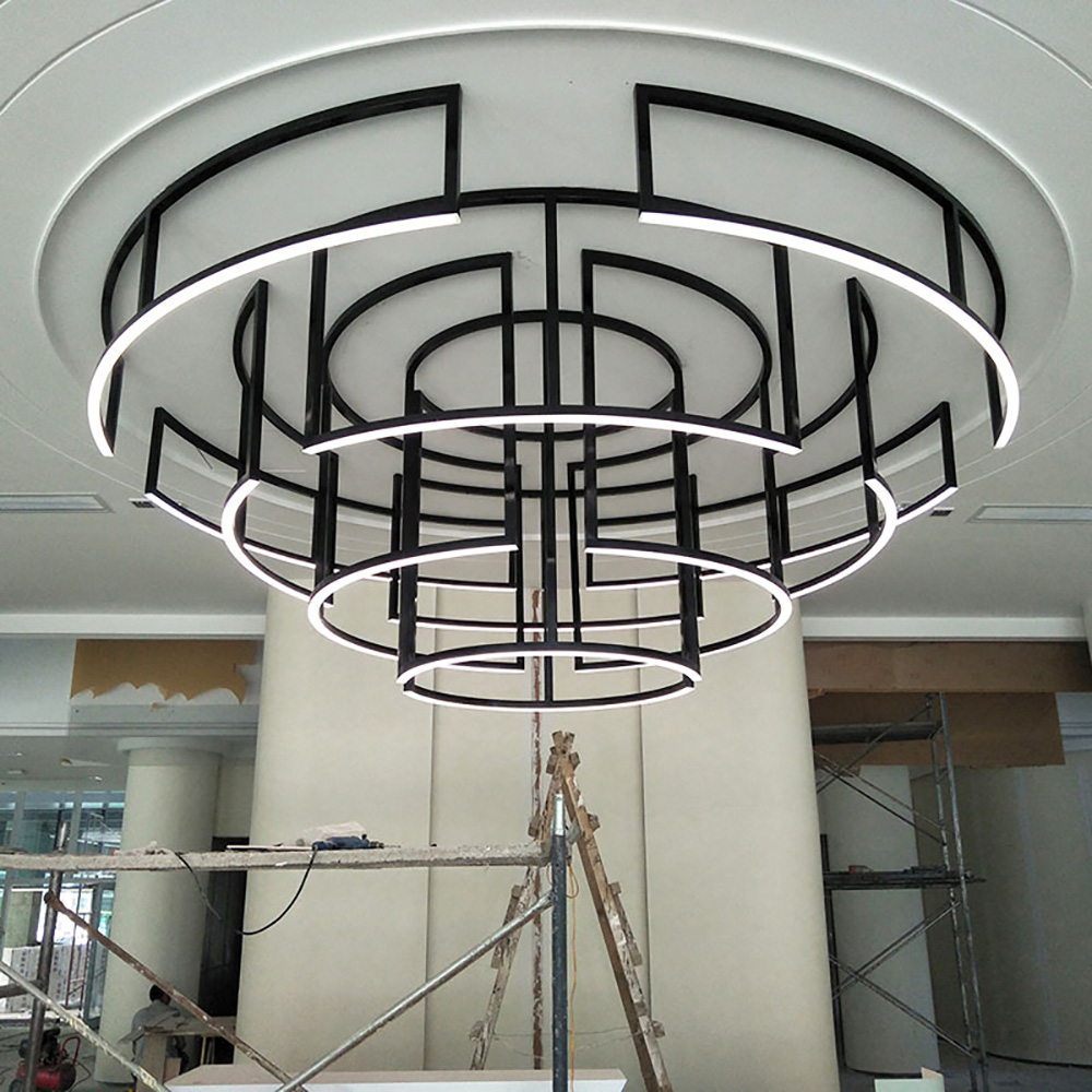 Simple design stainless steel round chandelier for hotel villa lobby