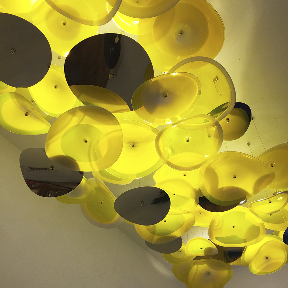 Custom colored petals blown glass for hotel villa lobby