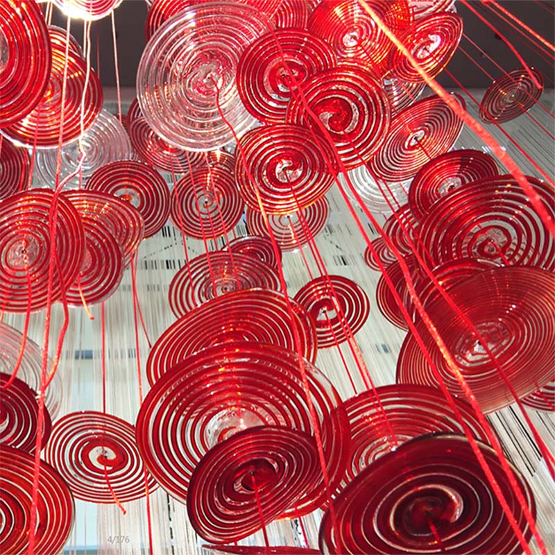Modern colored glass chandelier design red staircase chandelier for villa apartment