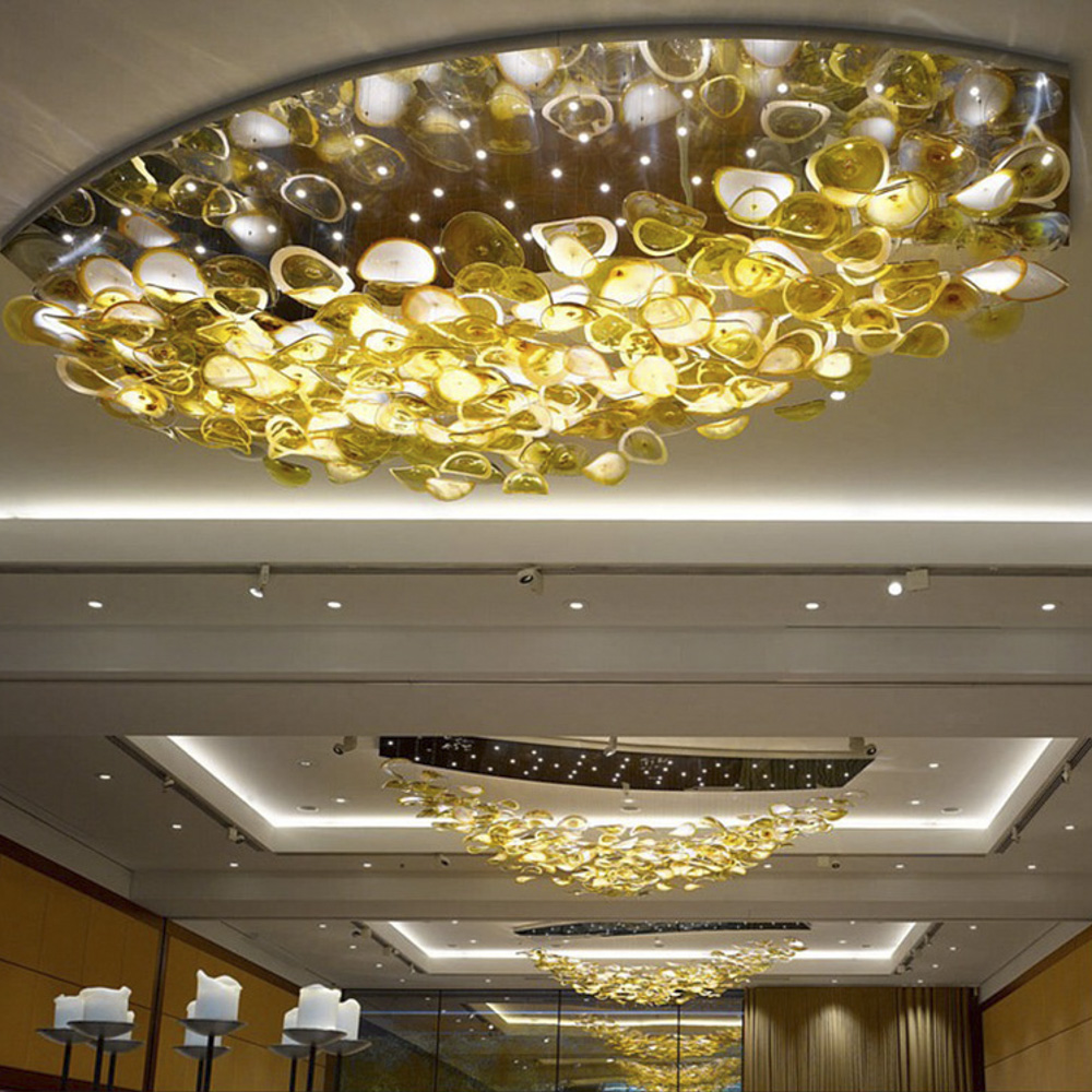 Hotel lobby custom glass chandelier round ceiling lamp