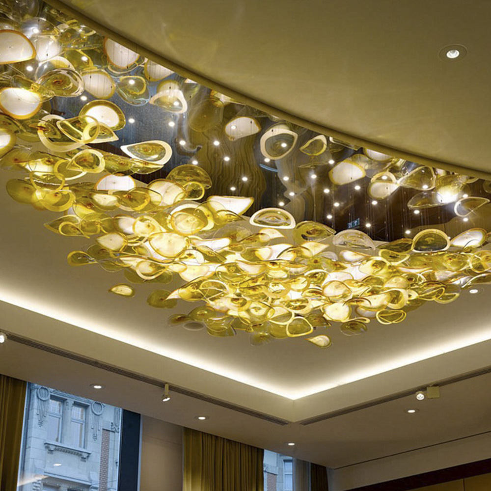 Hotel lobby custom glass chandelier round ceiling lamp