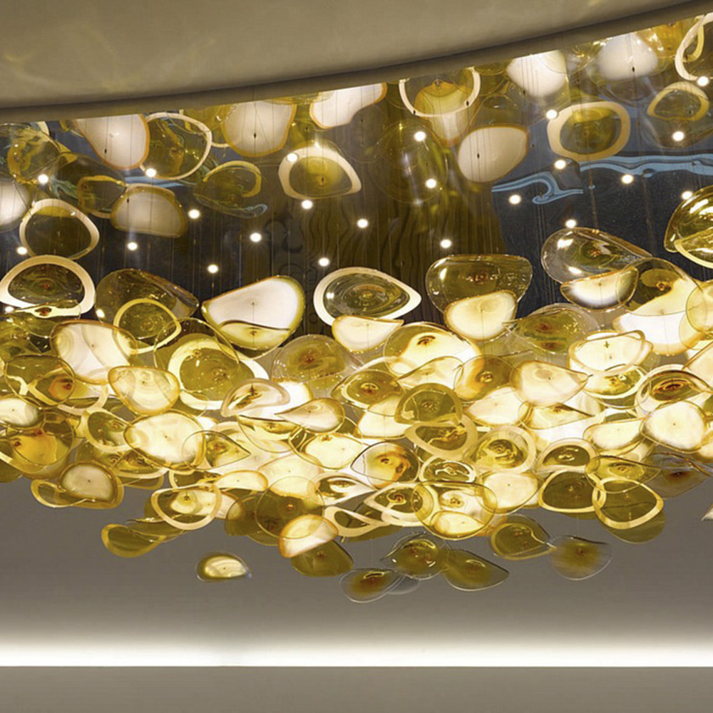 Hotel lobby custom glass chandelier round ceiling lamp