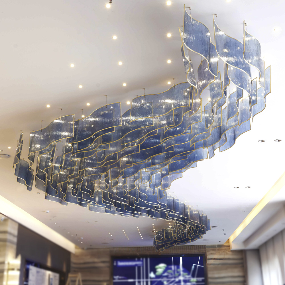 Blue Glass Luxury Chandelier Pendant Lamp Decorative Led for Wedding Dining Room
