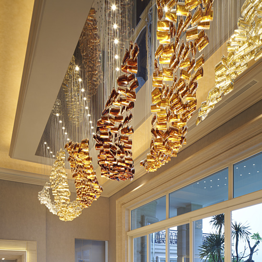 Long Chandelier Luxury Glass Hanging Lights Suspensions Pendant Lamps for Hotel