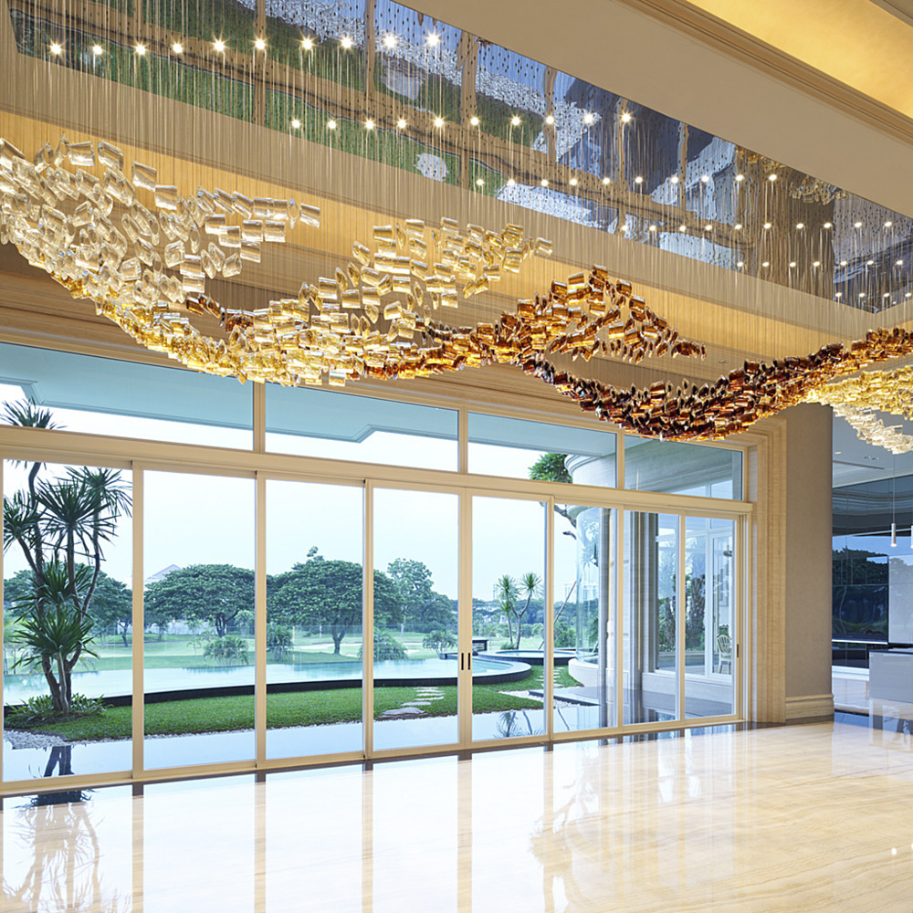 Long Chandelier Luxury Glass Hanging Lights Suspensions Pendant Lamps for Hotel