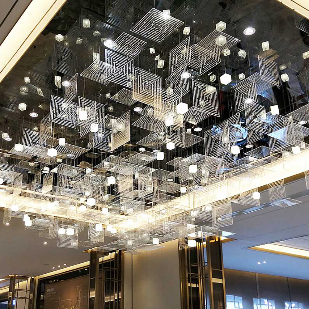 Amber Glass Gradient Modern Chandelier Murano Glass Luxury Hanging Pendant for Hotel -