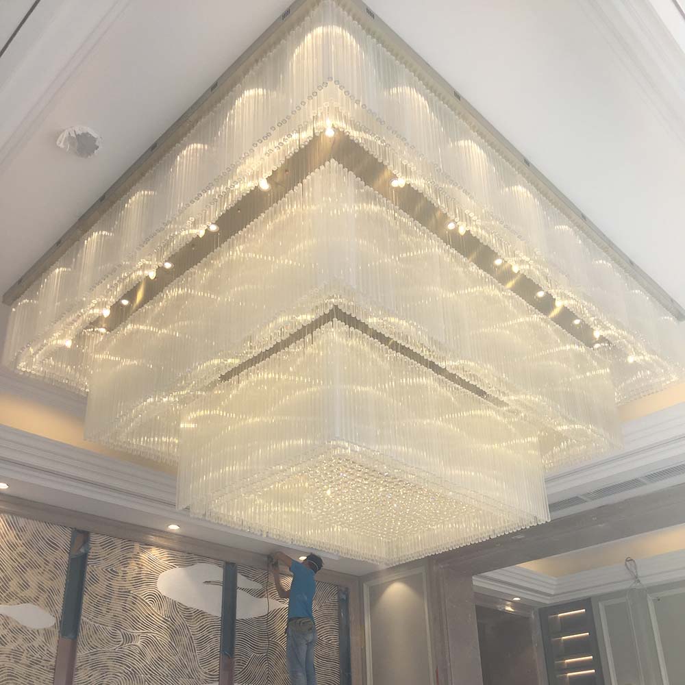 Rectangular Crystal Glass Chandelier Lamp Style Square Top ceiling Lights for Hotel