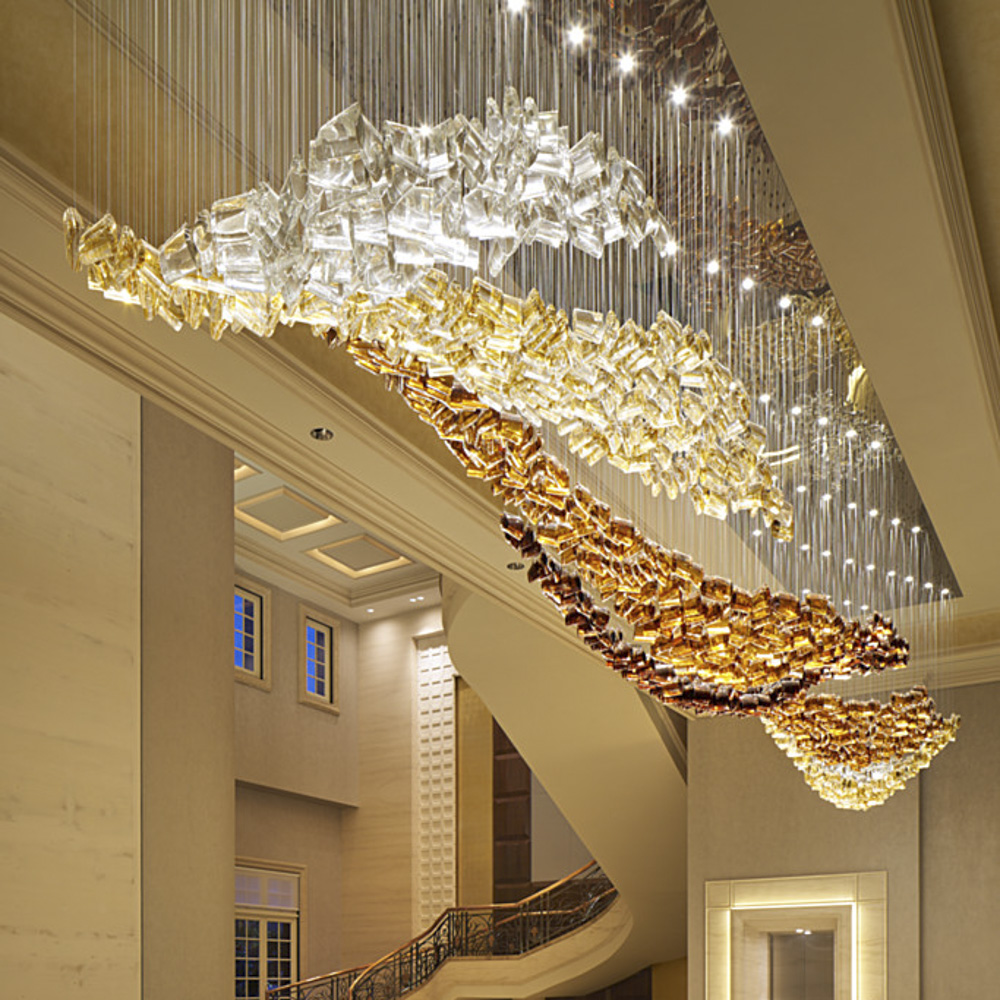 Long Chandelier Luxury Glass Hanging Lights Suspensions Pendant Lamps for Hotel-