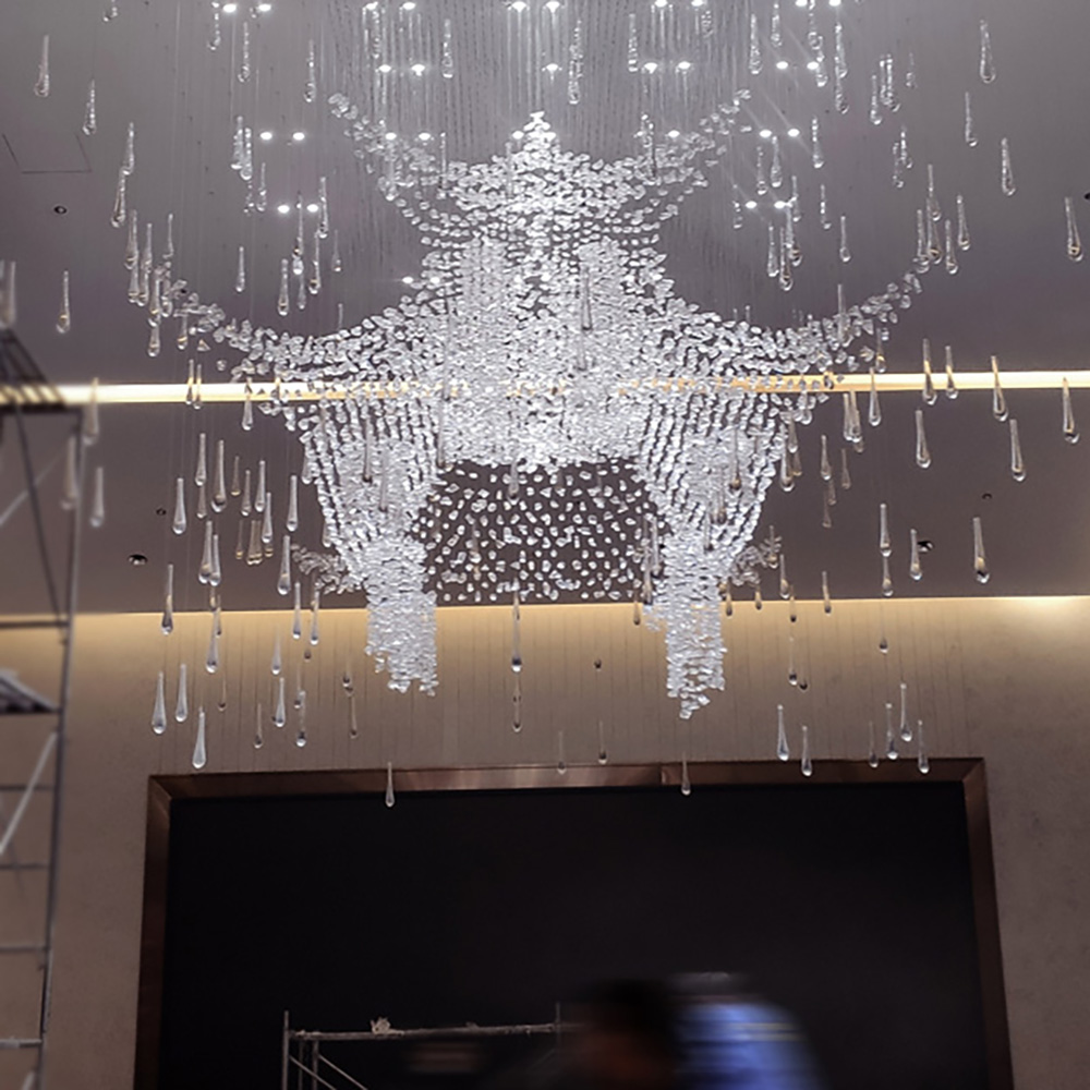 Palace Shaped Glass Drop Light Chandelier Light Luxury Modern for Living Room