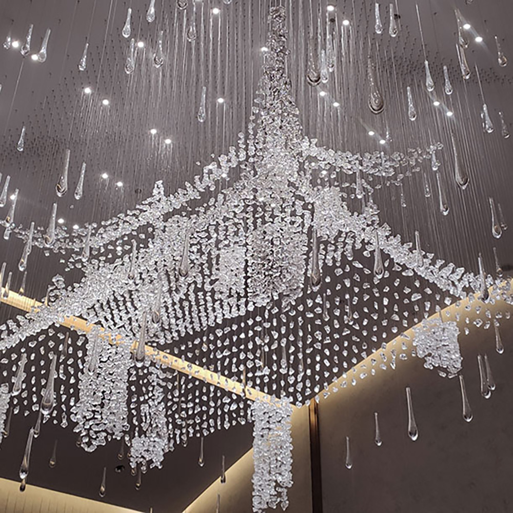 Palace Shaped Glass Drop Light Chandelier Light Luxury Modern for Living Room