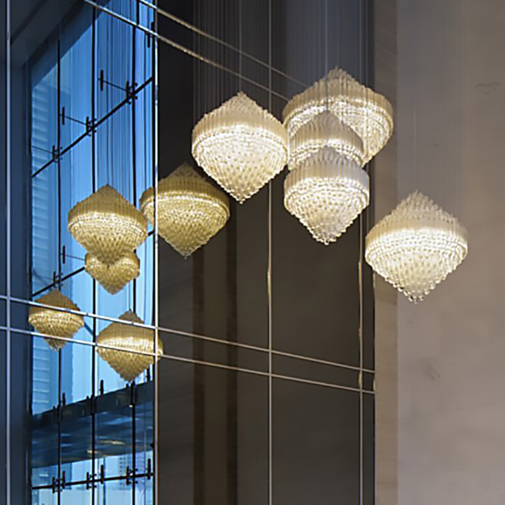 Glass Customized Large Hotel Luxury Hanging Lighting LED Pendant Lights Lobby Coffee Hand Blown Glass Chandelier