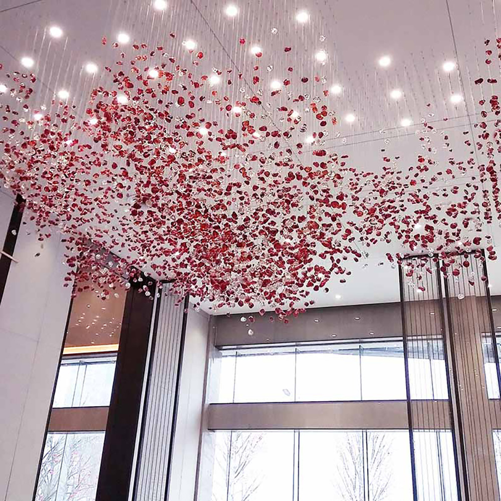 Stained Glass Chandelier Luxury Modern Suspension Unique Long Wedding Decoration