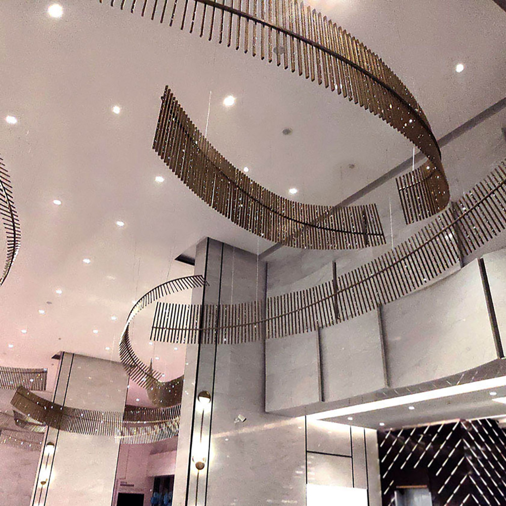 Yellow Stainless Steel Pipe Large Commecial Restaurant Chandeliers Ceiling Mount