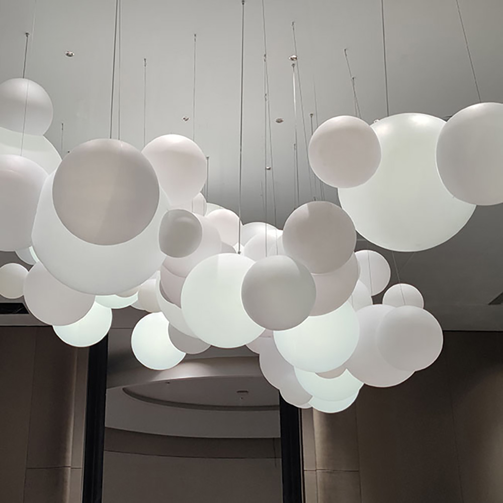 White Dimmable LED Round Ball Chandelier Dining Room