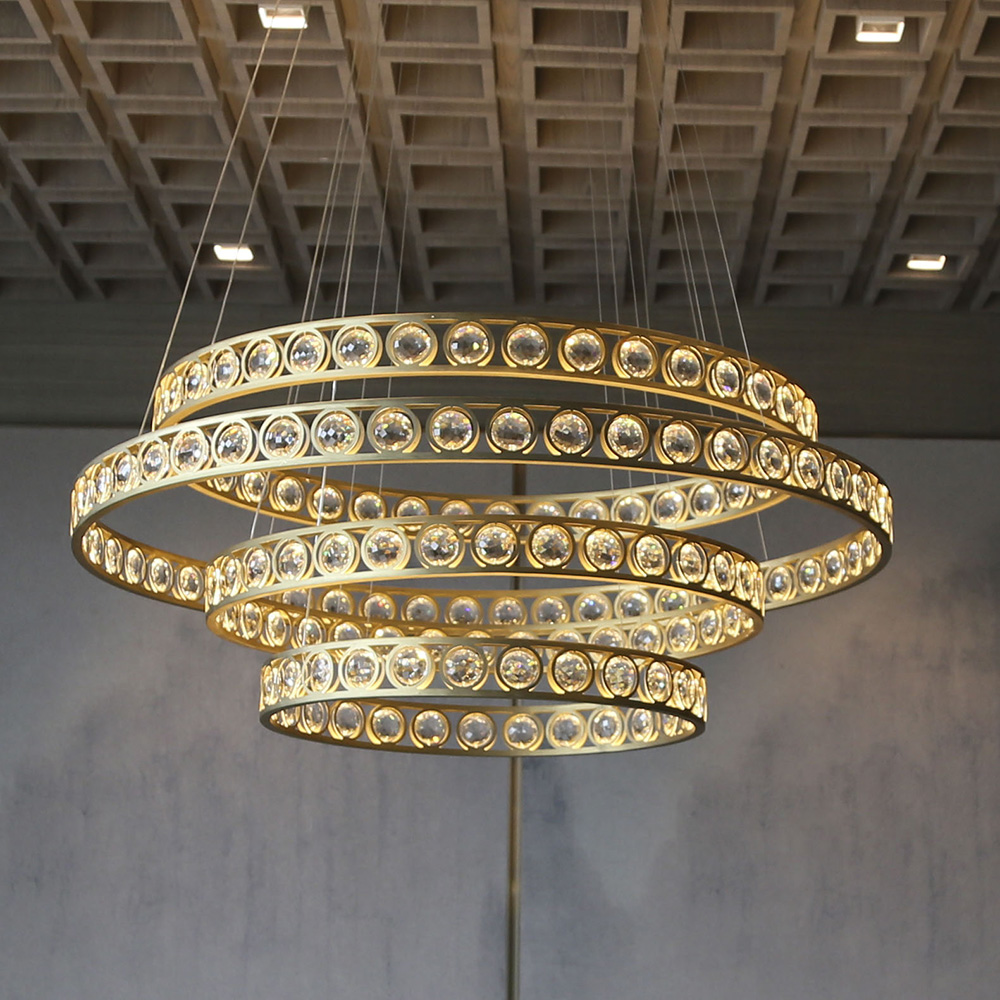 Brass Chandelier Modern Round Crystal Ball Pendant Lighting for Home Hotel