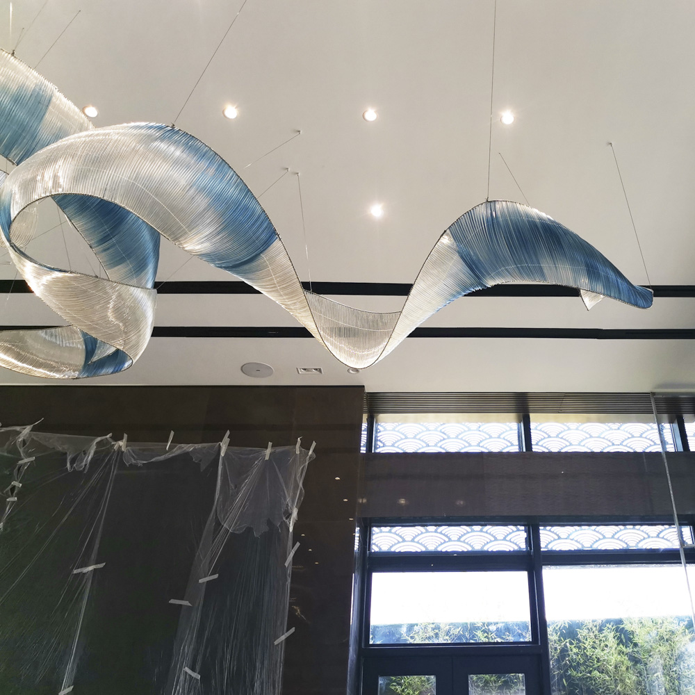 Long Gradient Color Streamer Chandeliers Glass Large Hanging Lamps Modern Luxury for Hotel Lobby