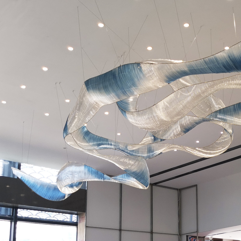 Long Gradient Color Streamer Chandeliers Glass Large Hanging Lamps Modern Luxury for Hotel Lobby