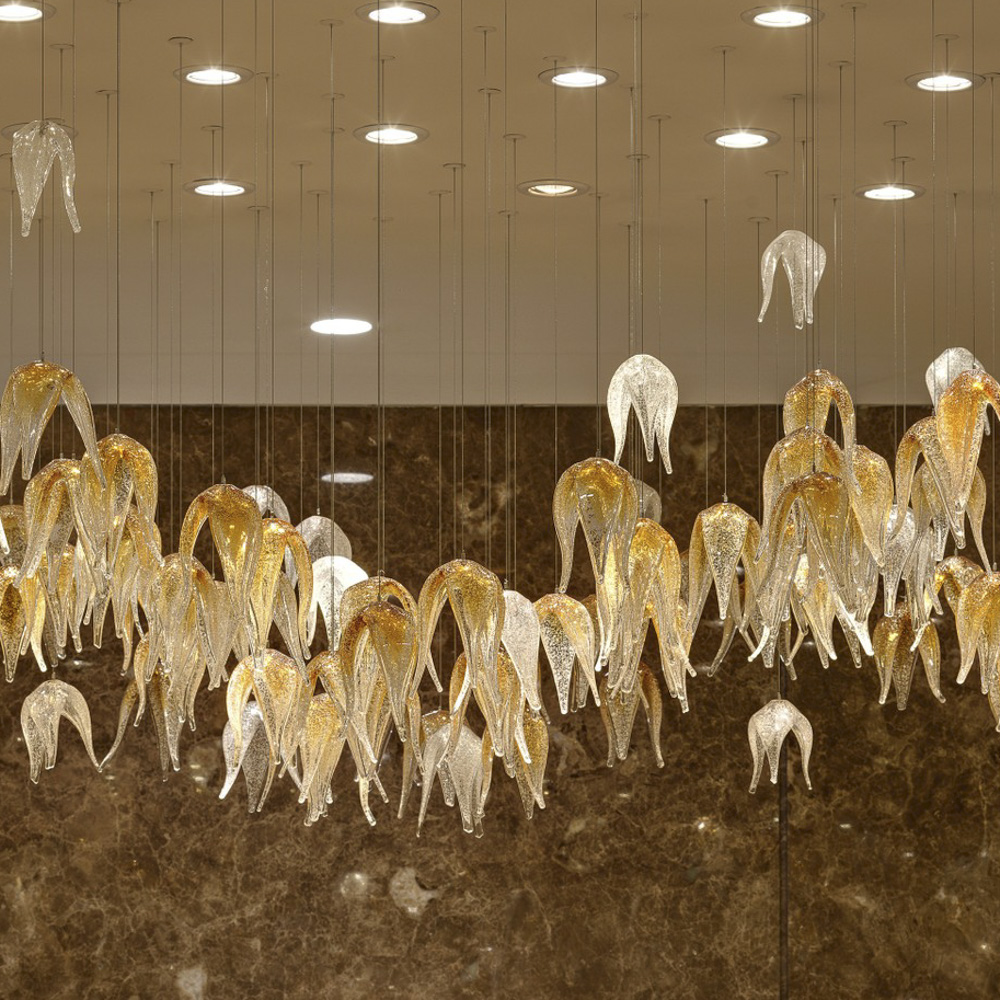 Amber Glass Gradient Modern Chandelier Murano Glass Luxury Hanging Pendant for Hotel --