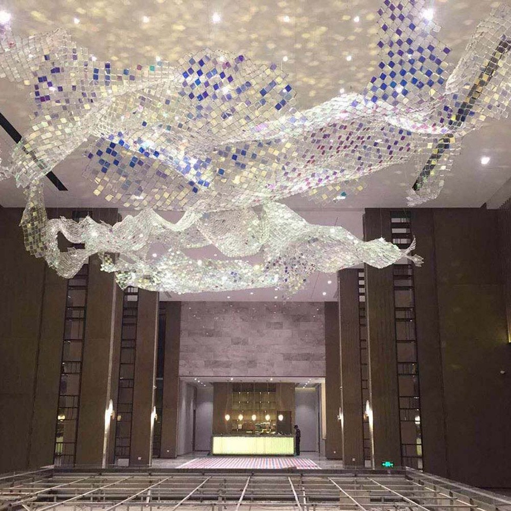 Modern Decorative Hanging Luxury Acrylic Colorful LED Chandelier Lamp for Exhibition Hall