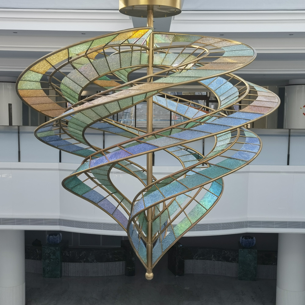 Art Light Large Customized Ceiling Glass colorful Designer Hotel Villa Hallway Decorative Handmade Pendant Lamp Chandelier
